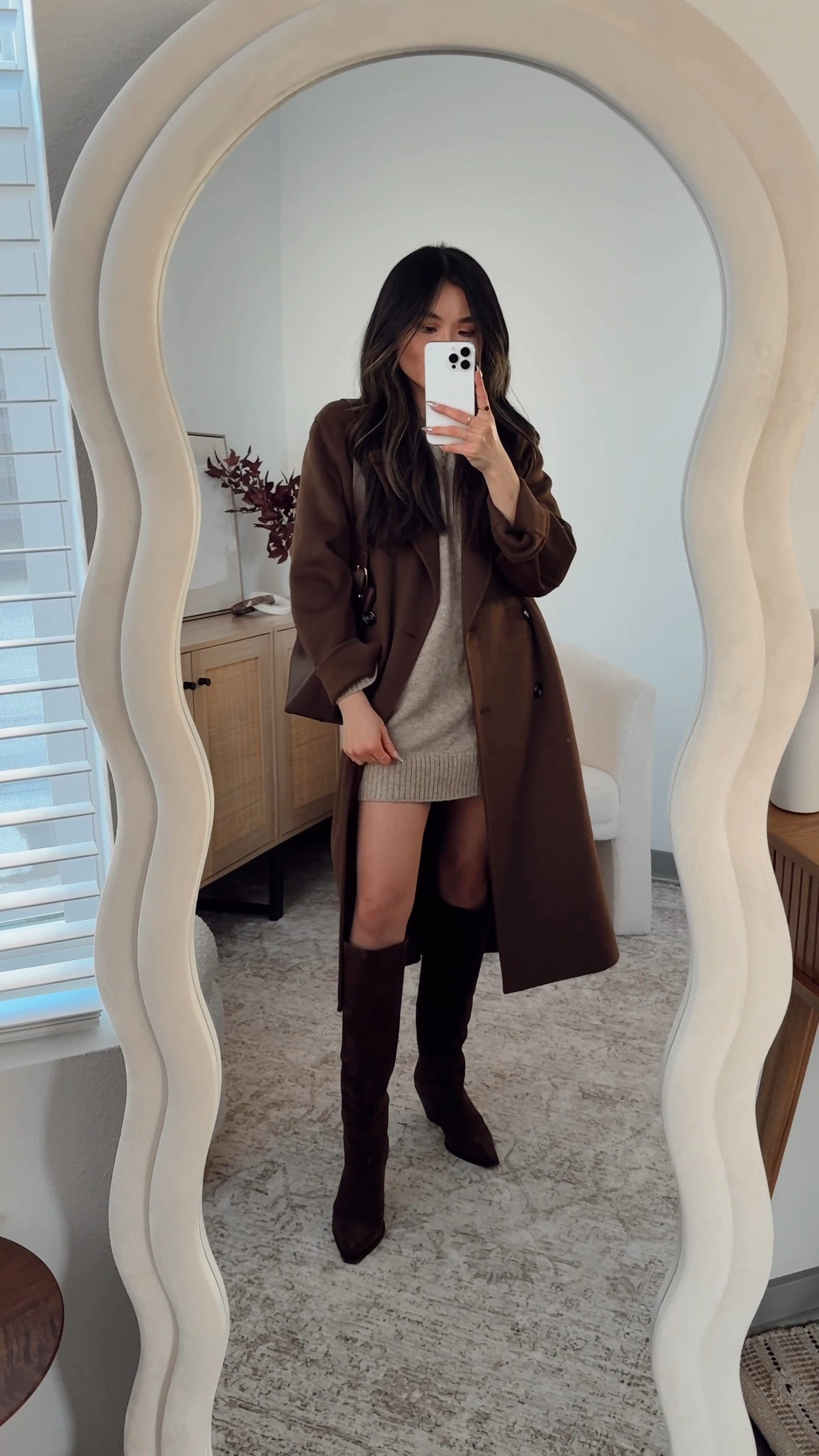 Sweater dress holiday outfit 

Favorite leather bucket bag

XXS in coat & dress
Shoes TTS

#LTKWatchNow #LTKSeasonal #LTKHoliday