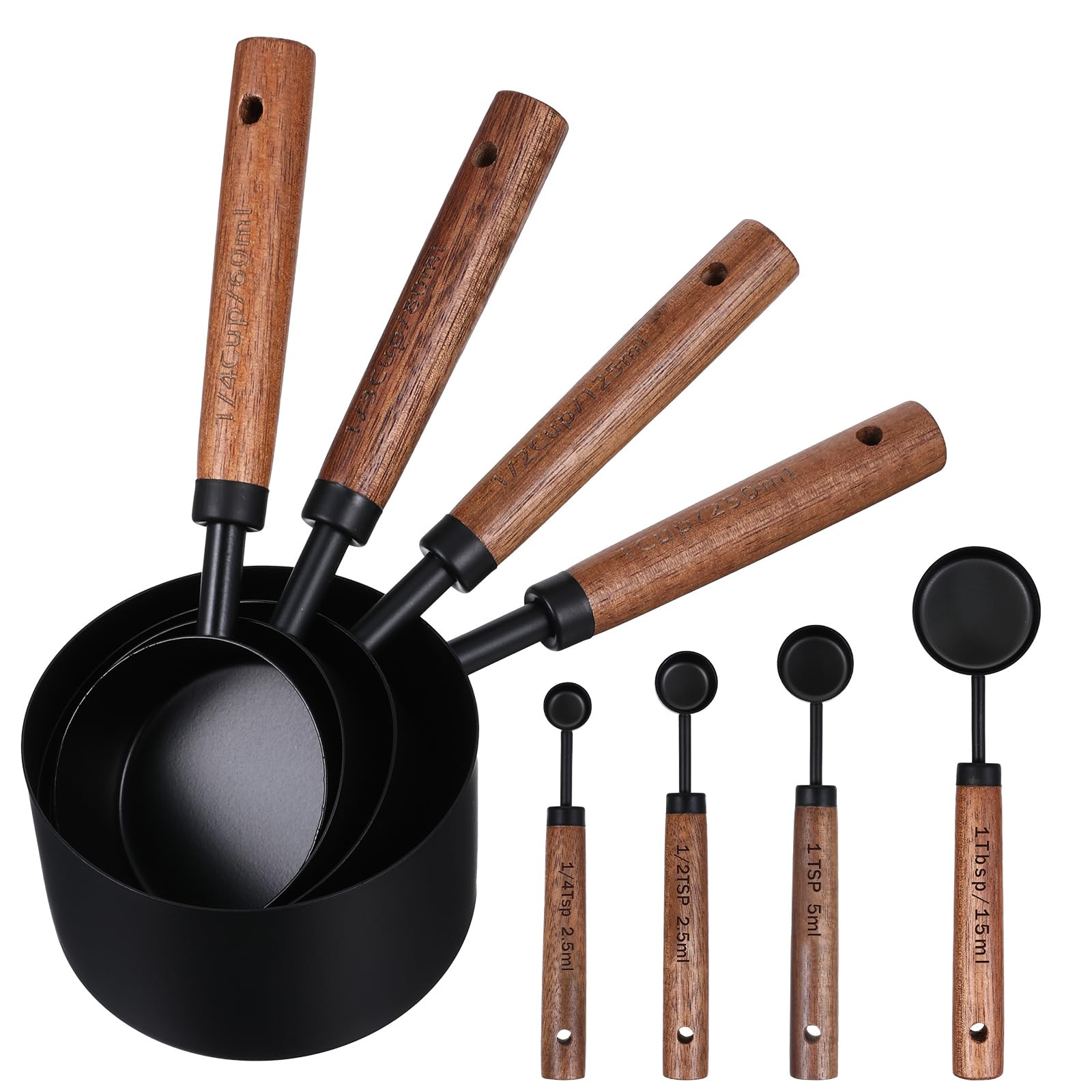 Stainless Steel Measuring Cups Set and Measuring Spoons Wooden Handle Metal Measure Cups and Spoo... | Amazon (US)