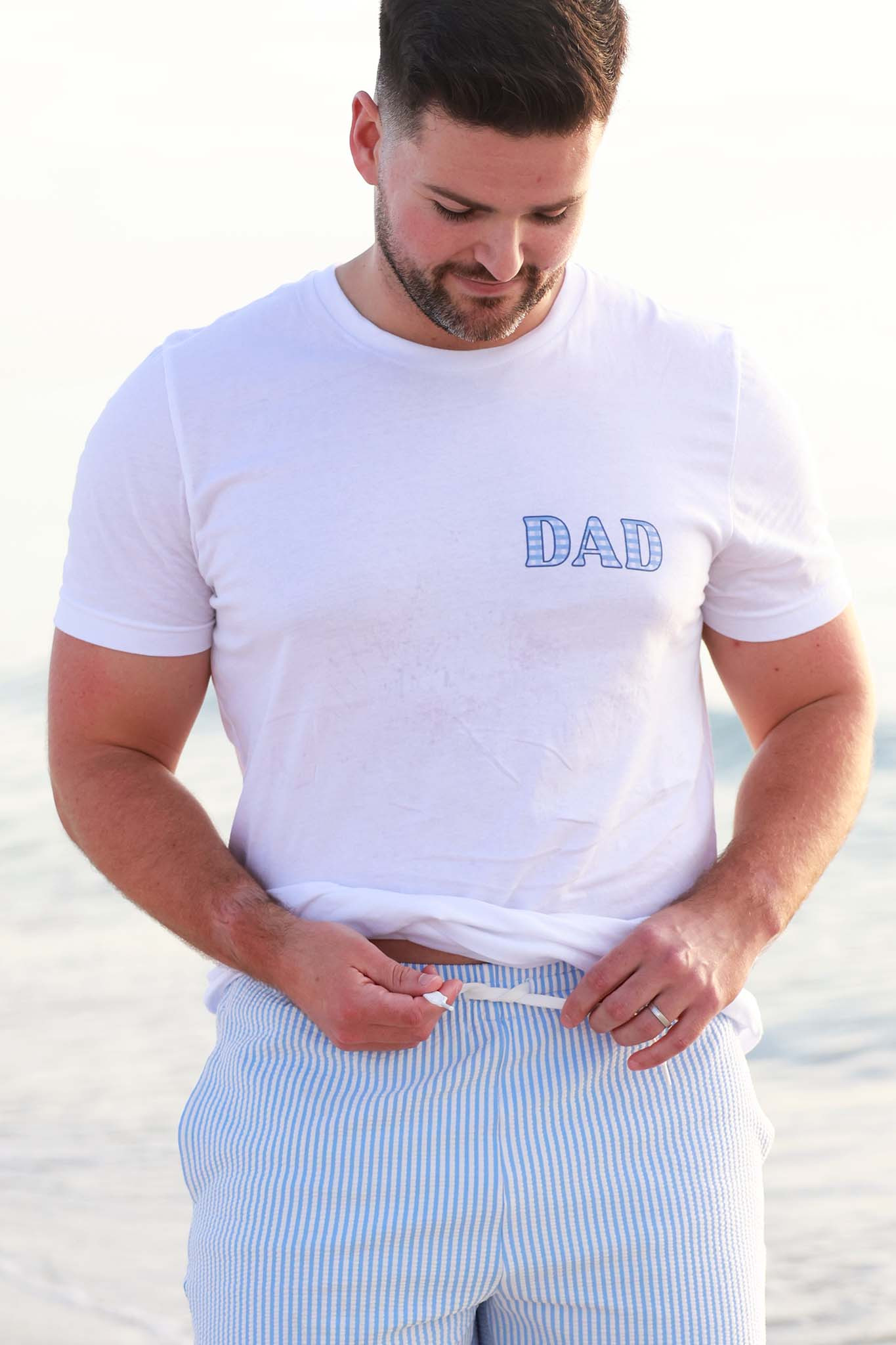 Blue Seersucker Dad Graphic Tee | White | Caden Lane