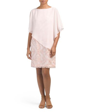 Lace Dress With Chiffon Overlay | TJ Maxx