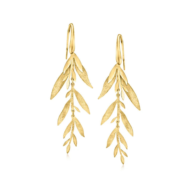 Italian 18kt Gold Over Sterling Leaf and Branch Drop Earrings | Ross-Simons