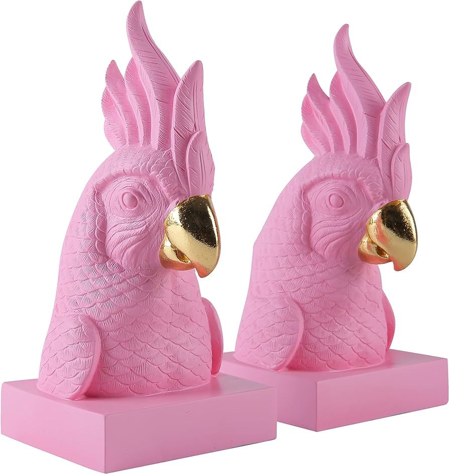 Pink Parrot bookends, Bird Animal Sculpture bookends Decorative bookends, Creative Modern Bookshe... | Amazon (US)