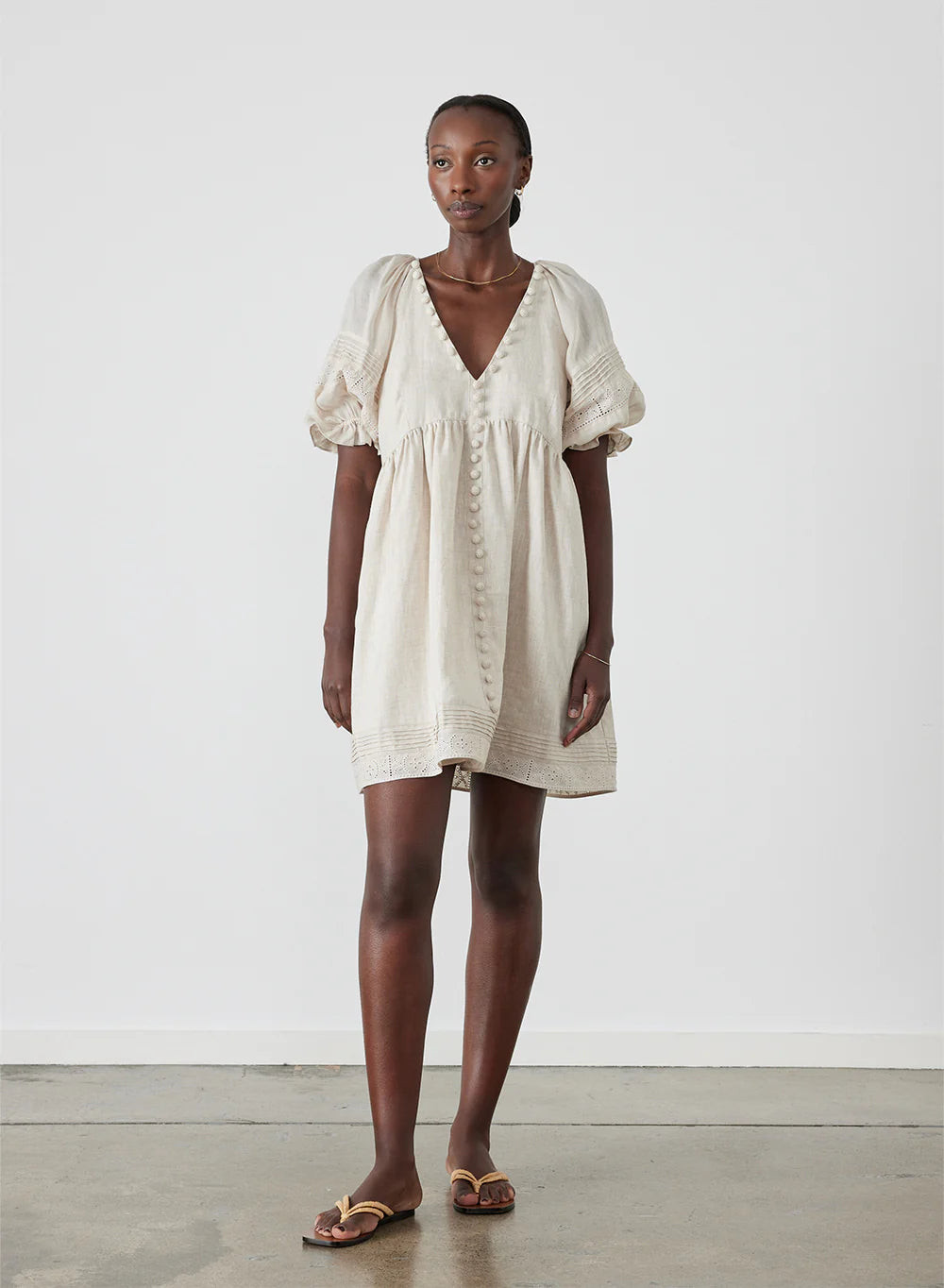 GWENDALIN LINEN MINI SMOCK DRESS | FEBE Clothing