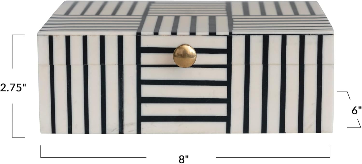 Modern Resin Box with Striped Block Pattern and Gold Clasp, Black and White | Amazon (CA)