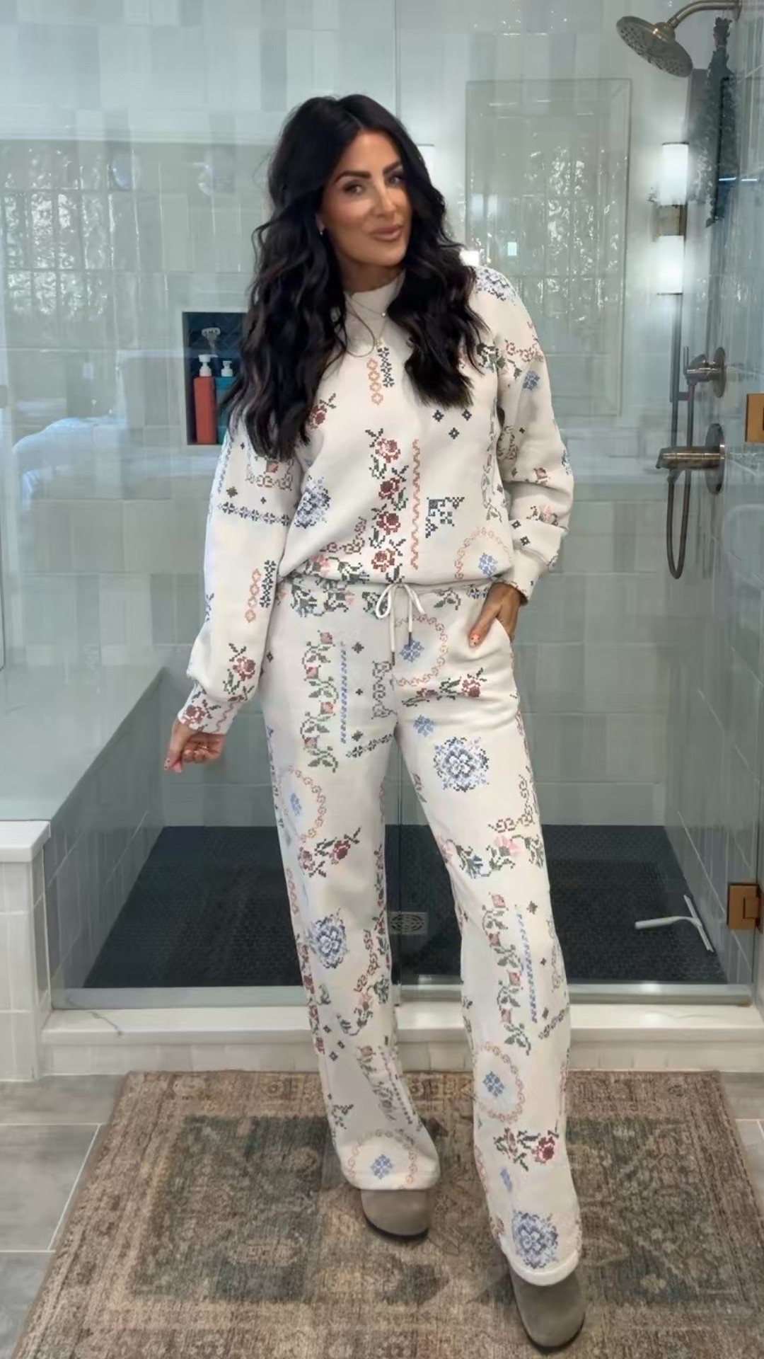 Sweatshirt size medium 
Sweatpants size small tall 

#LTKTall #LTKOver40