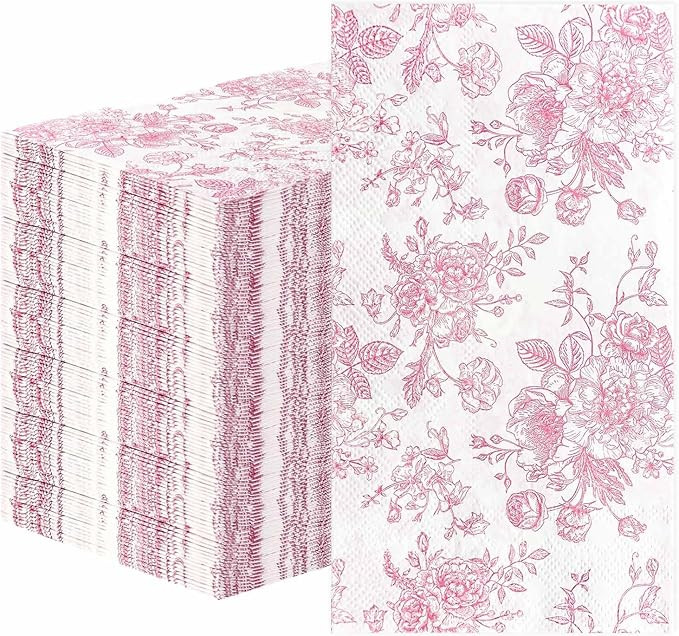 SietDESEO 50 Pieces 3-ply Pink Floral Napkins Disposable 13 x 15.7 Inches Guest Bathroom Napkins ... | Amazon (US)