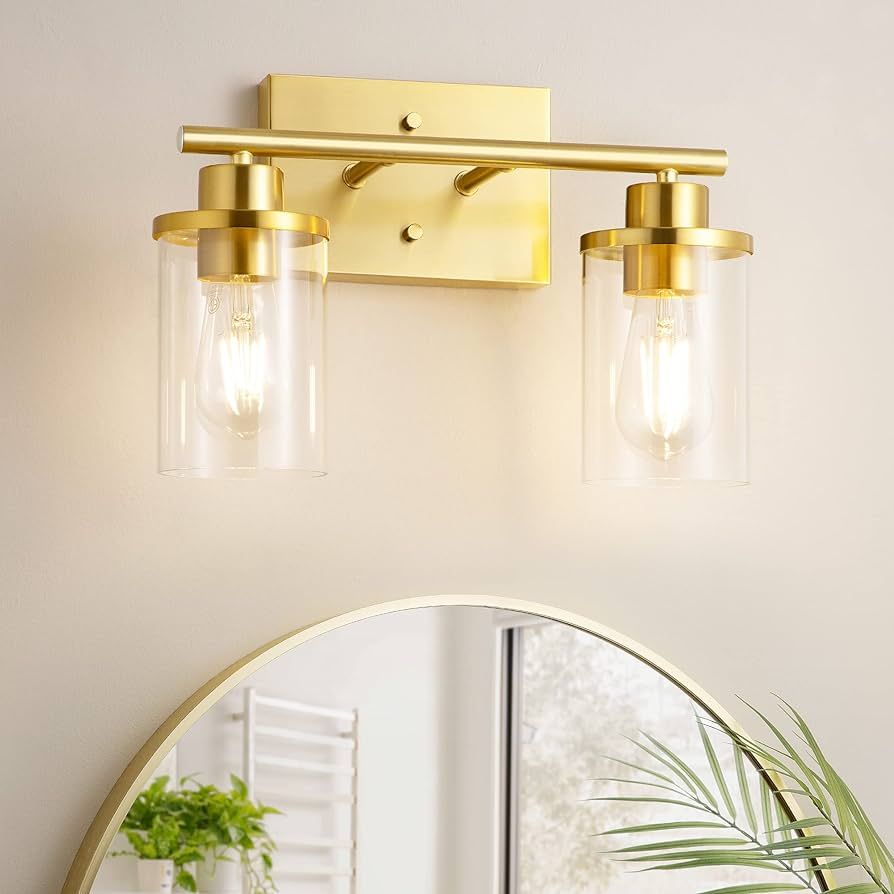 EDISHINE Bathroom Light Fixtures, 2-Light Gold Bathroom Vanity Light, Modern Wall Sconces with Cl... | Amazon (US)