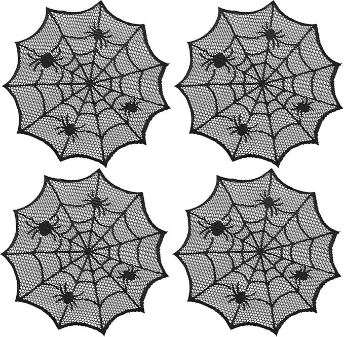 Halloween Spider Web Placemats Set of 4,12 Inch Round Black Lace Place Mats Heat Resistant Non-Sl... | Amazon (US)