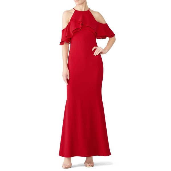 Badgley Mischka Red Crossover Ruffle Gown red | Rent the Runway