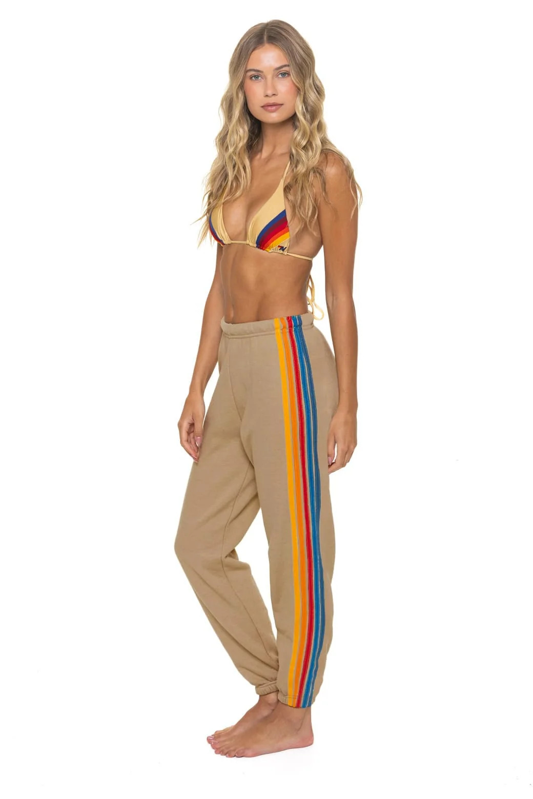 5 Stripe Sweatpants Tan | Aviator Nation | Aviator Nation
