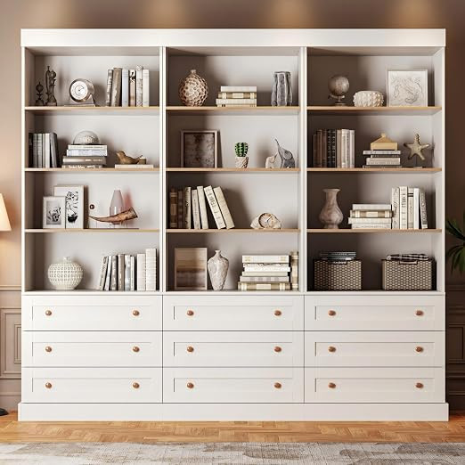 ivaniti 71" Tall Farmhouse Bookshelves, Large Bookcase with Adjustable Shelves, 3 Drawers Wooden ... | Amazon (US)