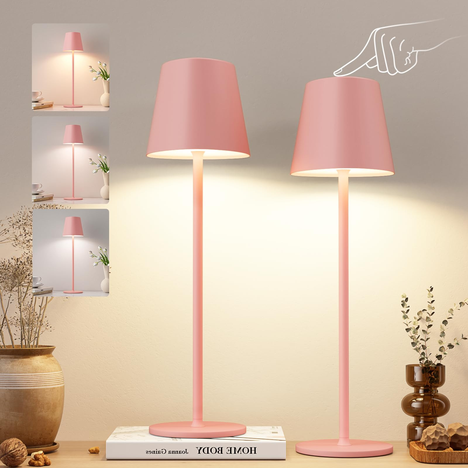 Kakanuo Pink Cordless Table Lamps, Rechargeable Lamp, Battery Operated Lamps, Touch Control Table... | Amazon (US)