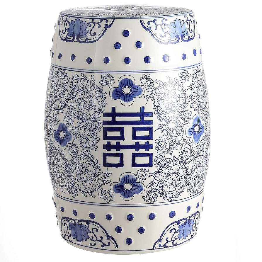 JONATHAN Y TBL1013A Double Happiness 18" Chinoiserie Ceramic Drum Indoor/Outdoor Garden Stool Boh... | Amazon (US)