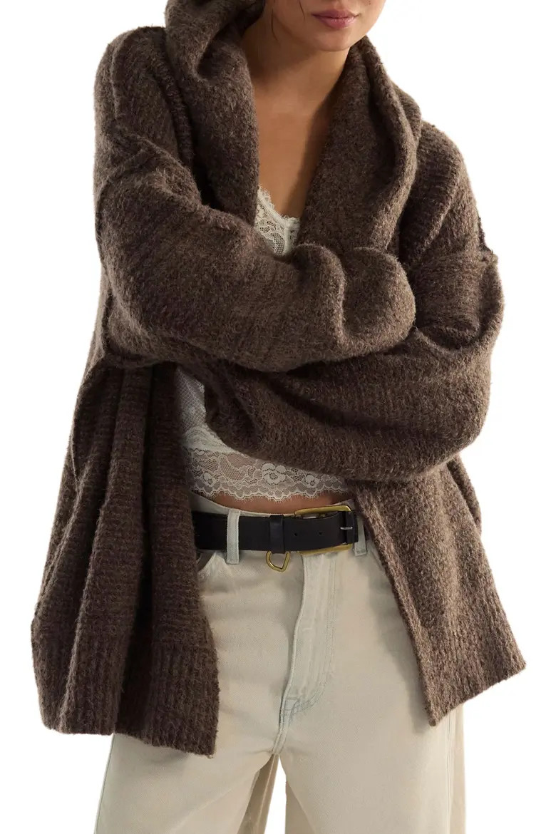 Free People Thistle Hooded Cardigan in Fudge Combo at Nordstrom, Size X-Large | Nordstrom