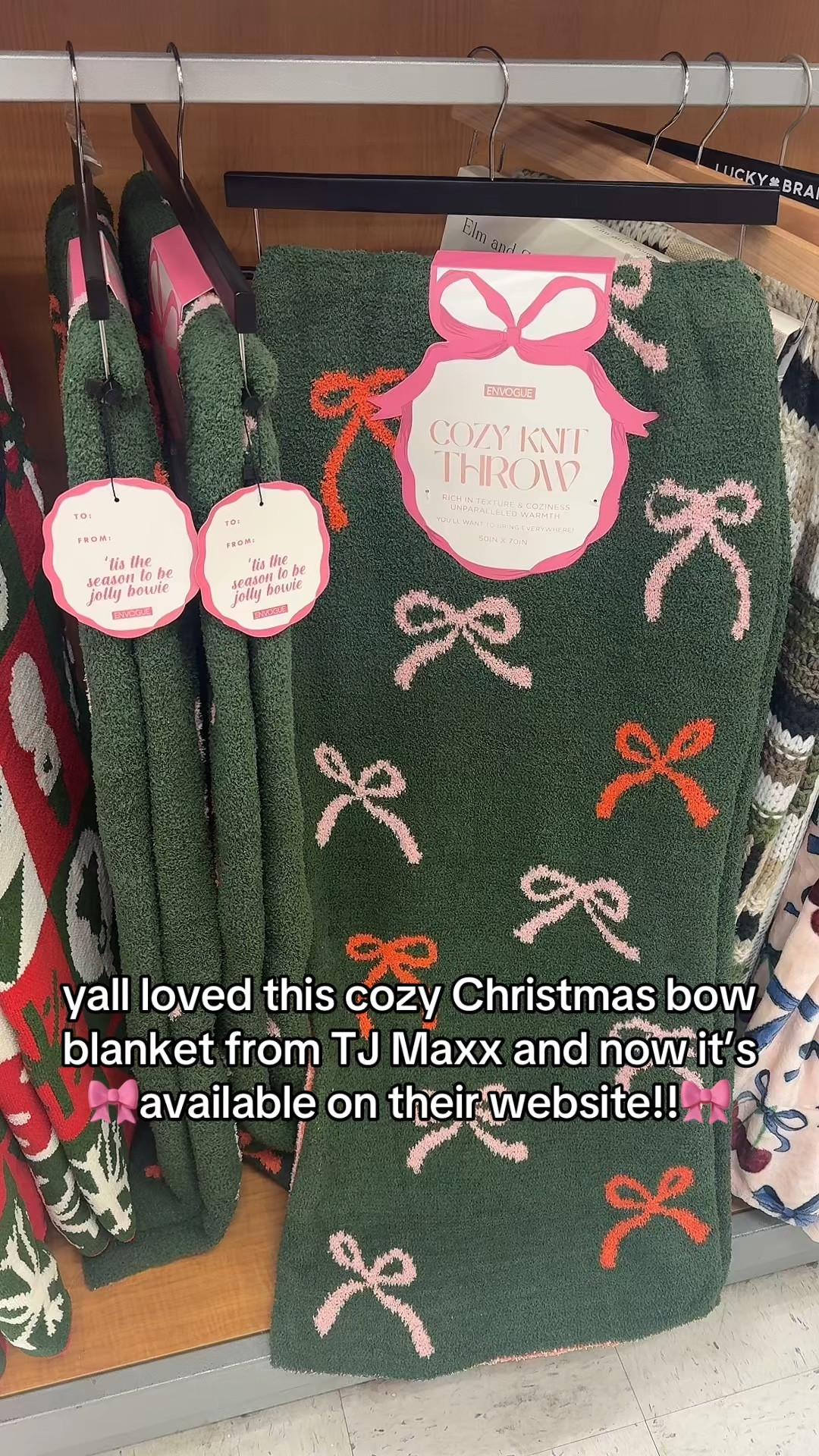 Snuggle up in style with this cozy Christmas bow blanket from TJ Maxx! 🎄✨ No need to search stores anymore—it’s available online now! Don’t wait; grab yours before it sells out! #CozyHome #TJMaxxFinds #ChristmasDecor #HolidayEssentials #ShopNow #BlanketLovers #FestiveVibes

#LTKHoliday #LTKGiftGuide #LTKFindsUnder50