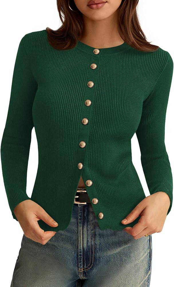 PRETTYGARDEN Womens 2026 Fall Cardigan Sweaters Lightweight Long Sleeve Button up Ribbed Knit Top... | Amazon (US)