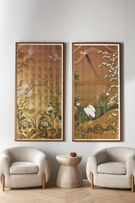 Golden Chinoiserie Floral Bird Wall Art | Anthropologie (US)