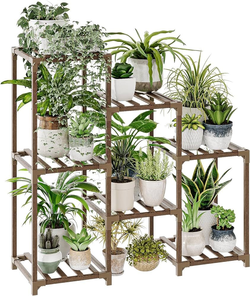 Bamworld Plant Stand Indoor Plant Shelf Outdoor Wood Plant Rack for Multiple Plants 3 Tiers Ladde... | Amazon (US)