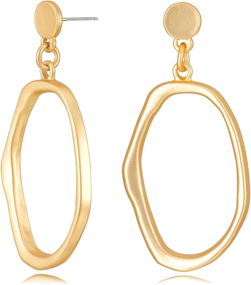 Stud Earrings for Women 14k Gold Plated Geometric Dangle Earrings Lightweight Minimalist Handmade... | Amazon (US)