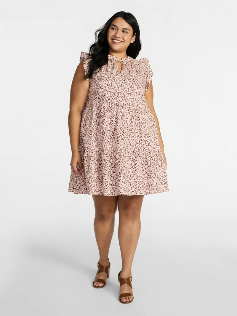 Time and Tru Women’s and Women’s Plus Flutter Sleeve Cotton Mini Dress, Sizes XS-4X | Walmart (US)