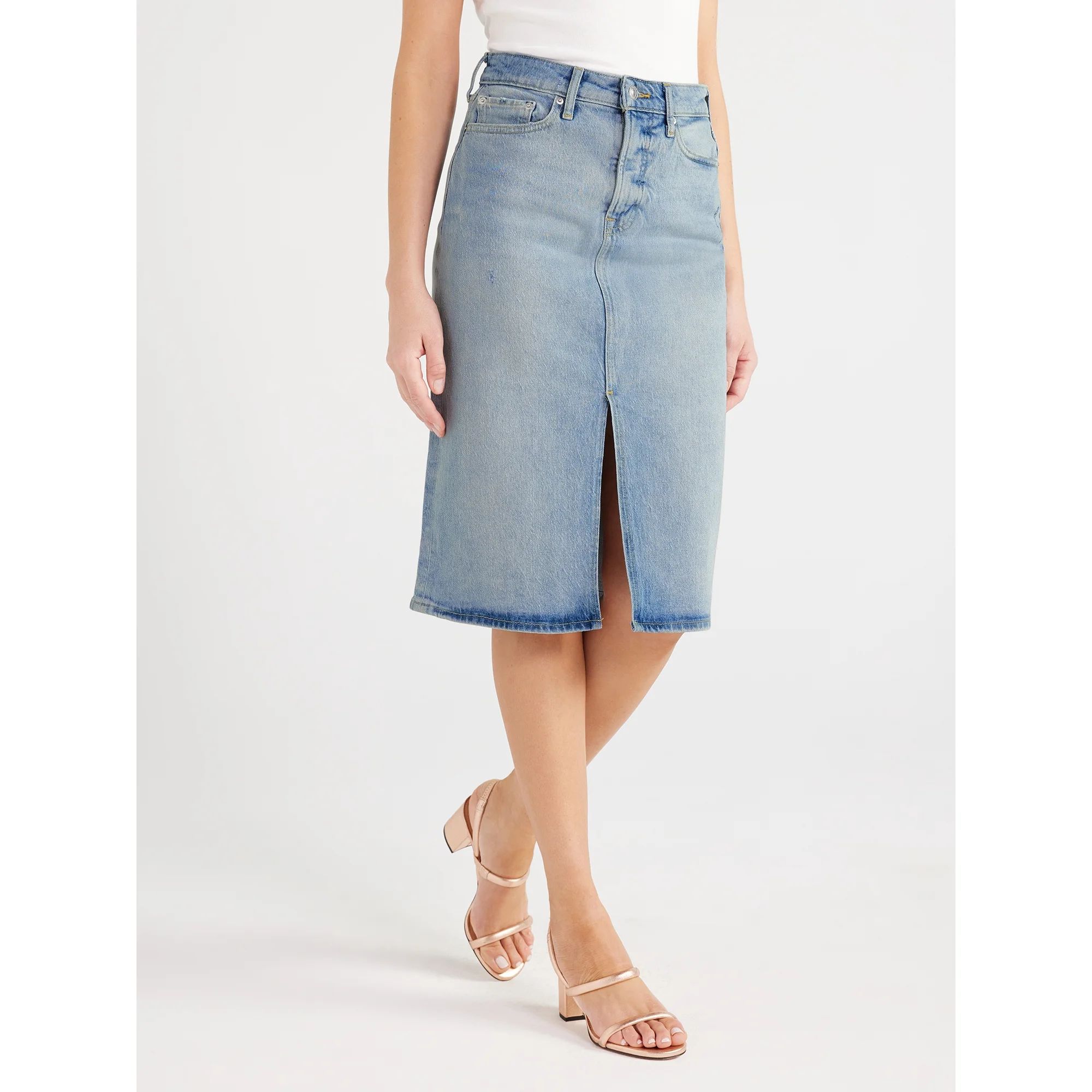 Free Assembly Women's Midi Denim Skirt - Walmart.com | Walmart (US)