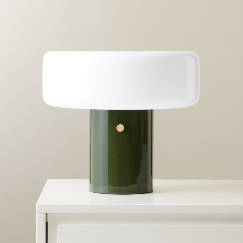 Pill High Gloss Olive Green Iron Table Lamp with Glass Shade by Bill Curry + Reviews | CB2 | CB2