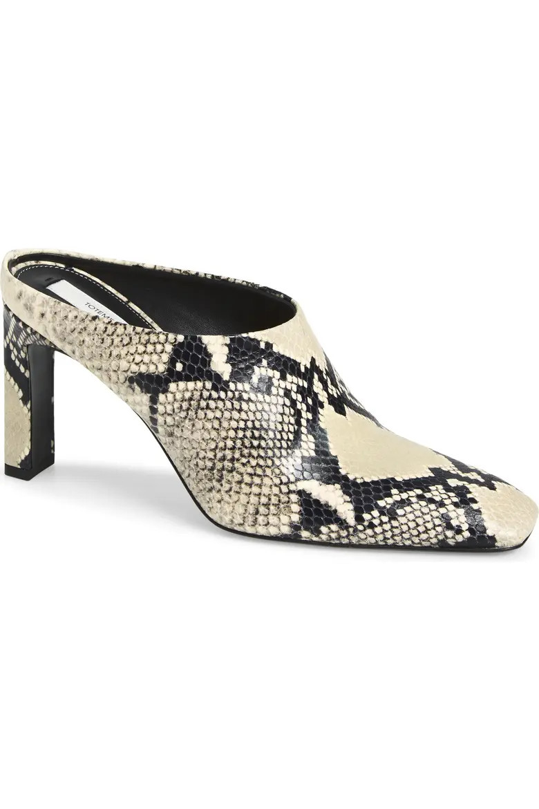 TOTEME Python Embossed Leather Heeled Mule in Black/ecru at Nordstrom, Size 40 | Nordstrom
