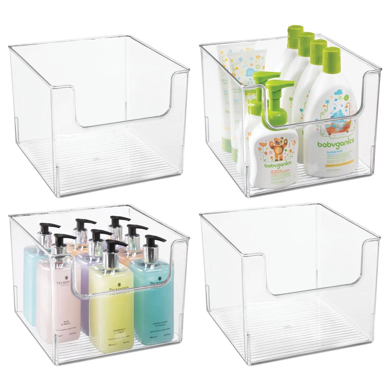 mDesign Plastic Bathroom Storage Organizer Bin with Open Front - 4 Pack - Clear | Walmart (US)