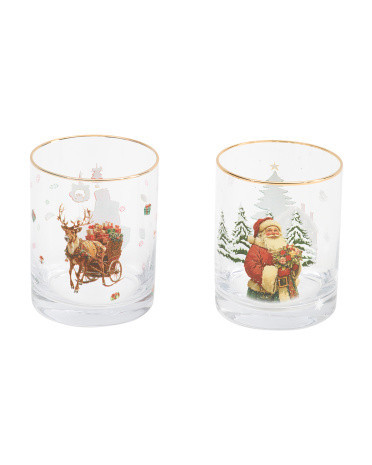 Set Of 2 Christmas Rimmed Double Old Fashioned Glasses | Marshalls