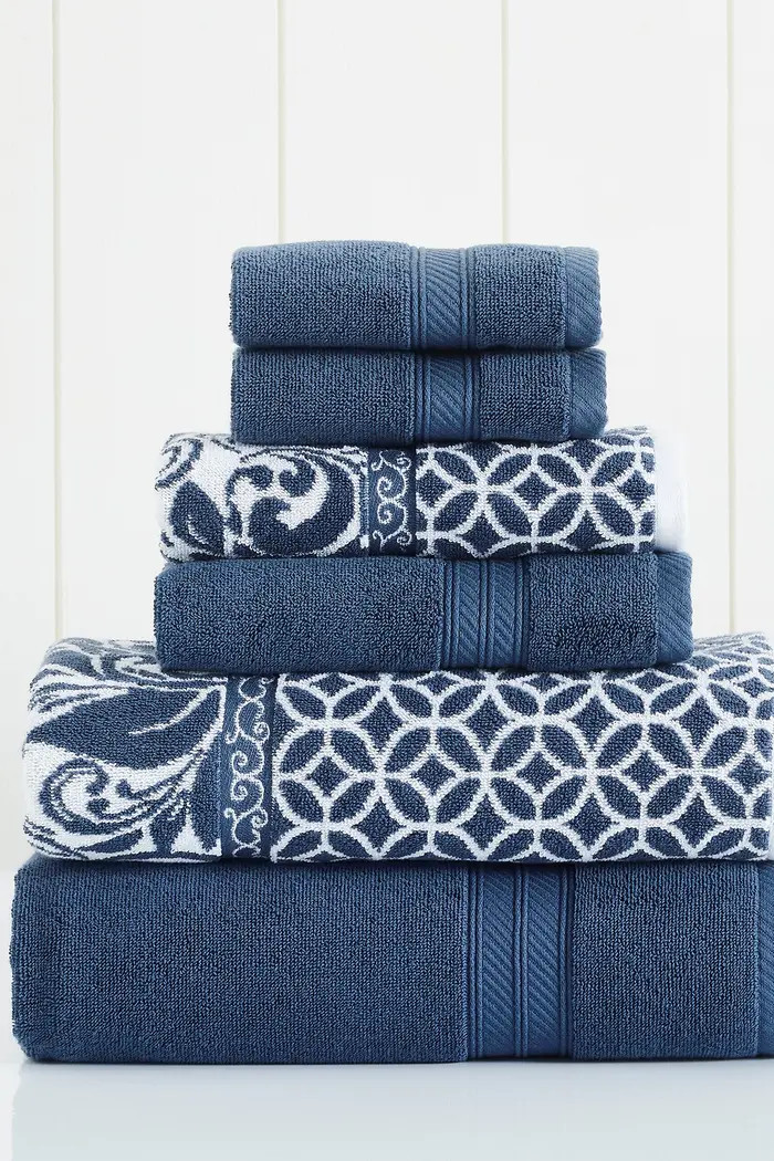 Trefoil Filigree Reversible Yarn-Dyed Jacquard 6-Piece Towel Set | Nordstrom Rack