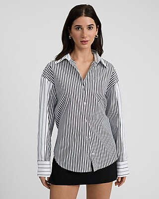 Contrast Striped Boyfriend Portofino Shirt | Express