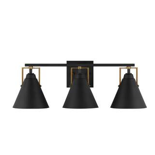Home Decorators Collection Insdale 3-Light Matte Black Modern Bathroom Vanity Light with Satin Br... | The Home Depot