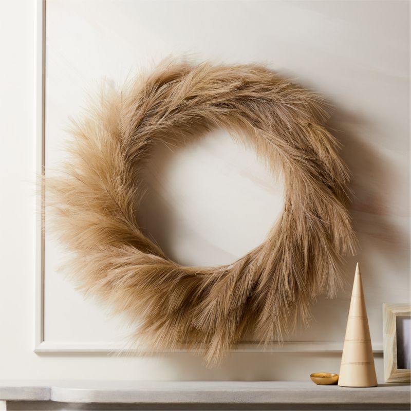 Faux Pampas Taupe Wreath 36"CB2 Exclusive Purchase now and we'll ship when it's available.    Es... | CB2