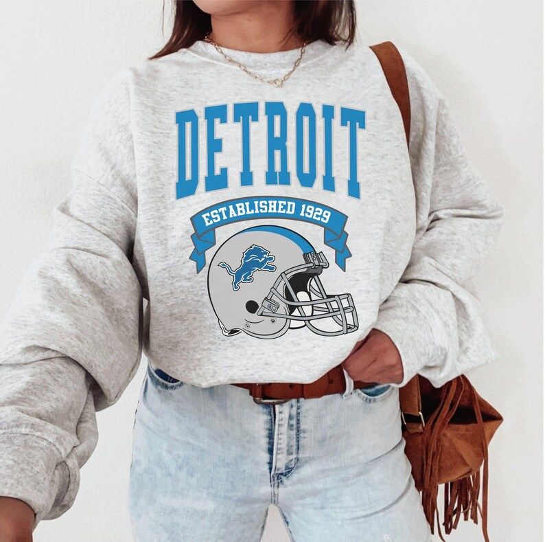 Detroit Football Crewneck Vintage Sweatshirt Game Day - Etsy | Etsy (US)