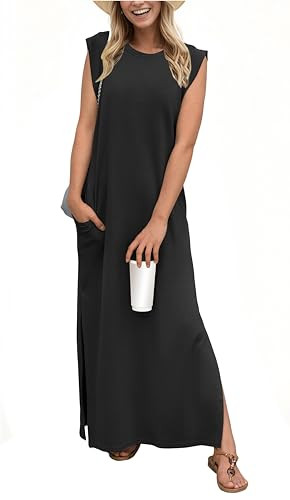 GRECERELLE 2026 Women Year-Round Casual Round Neck Loose Split Wrinkle-Free Long Maxi Vacation Dr... | Amazon (US)