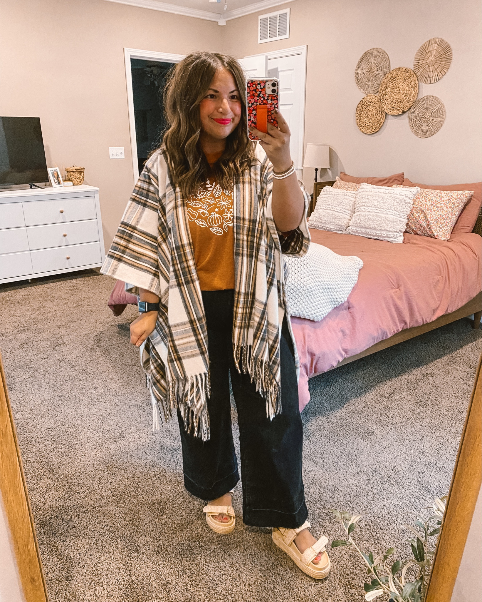 Great transition to fall fit! Shawl is Walmart, everything else is Amazon!

sandals: fit a tad oversized // wearing a 5
jeans: fit true to size // wearing a 14
tee: fits true to size // wearing a large

#LTKFindsUnder50 #LTKFindsUnder100 #LTKStyleTip