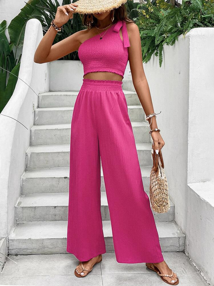 One Shoulder Crop Top & Wide Leg Pants | SHEIN