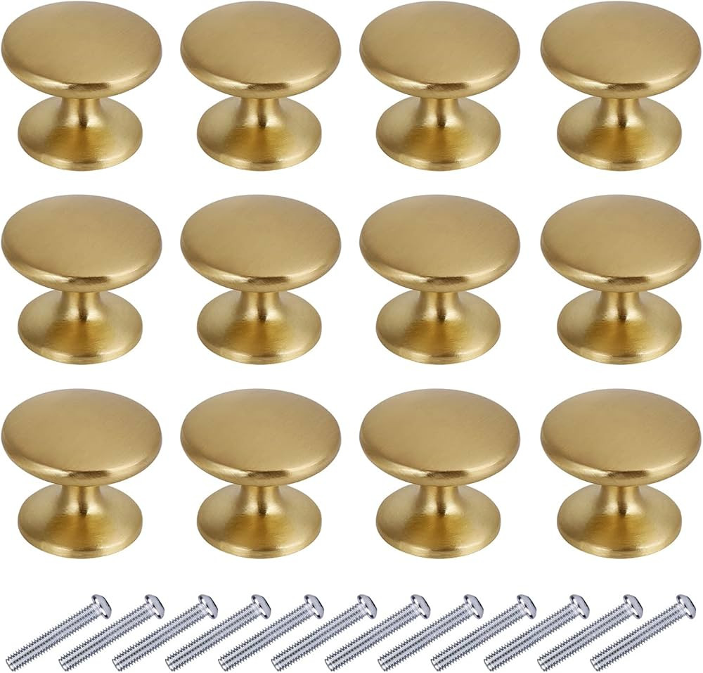 BIGLUFU 1 inch Drawer Knob, 12-Pack Brass Kitchen Cabinet Knobs, 27mm Diameter Dresser Knobs Draw... | Amazon (US)
