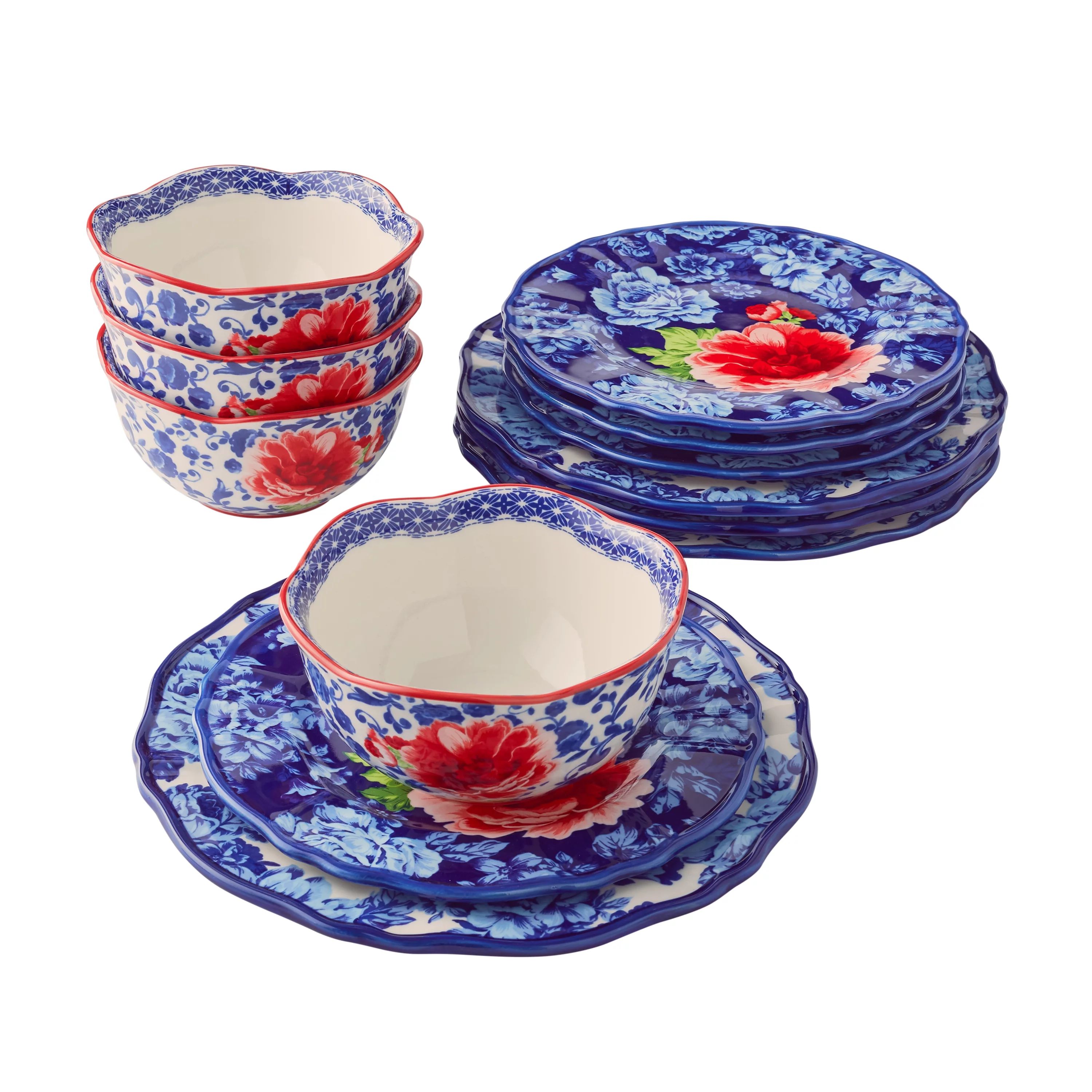 The Pioneer Woman Heritage Floral 12-Piece Stoneware Dinnerware Set | Walmart (US)