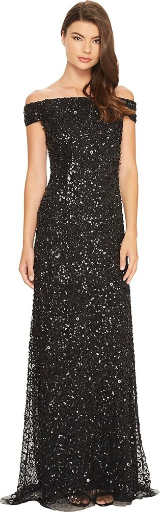 Adrianna Papell Women's Off The Shoulder Crunchy Bead Gown | Amazon (US)