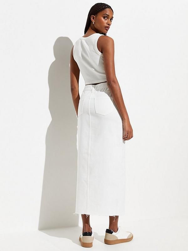 White Denim High Waist Split Hem Midi Skirt | Very (UK)