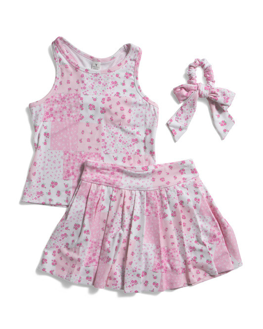 Girls 2pc Racerback Tank Top And Pleated Skort Set With Scrunchie | TJ Maxx