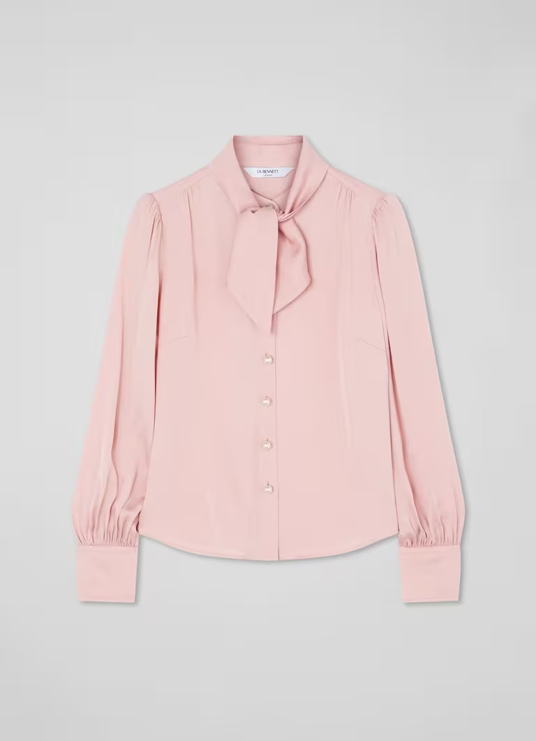 Hall Pink Viscose Crepe Tie Neck Blouse | L.K. Bennett (UK)