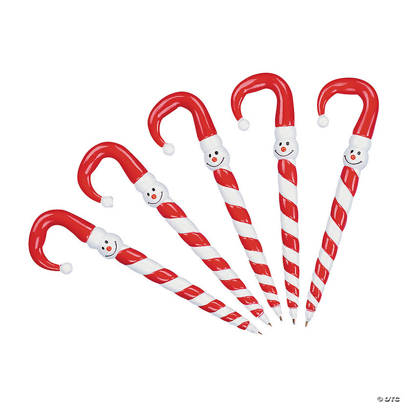 6 1/2" Candy Cane-Shaped Snowman Red & White Plastic Pens - 12 Pc. | Oriental Trading Company