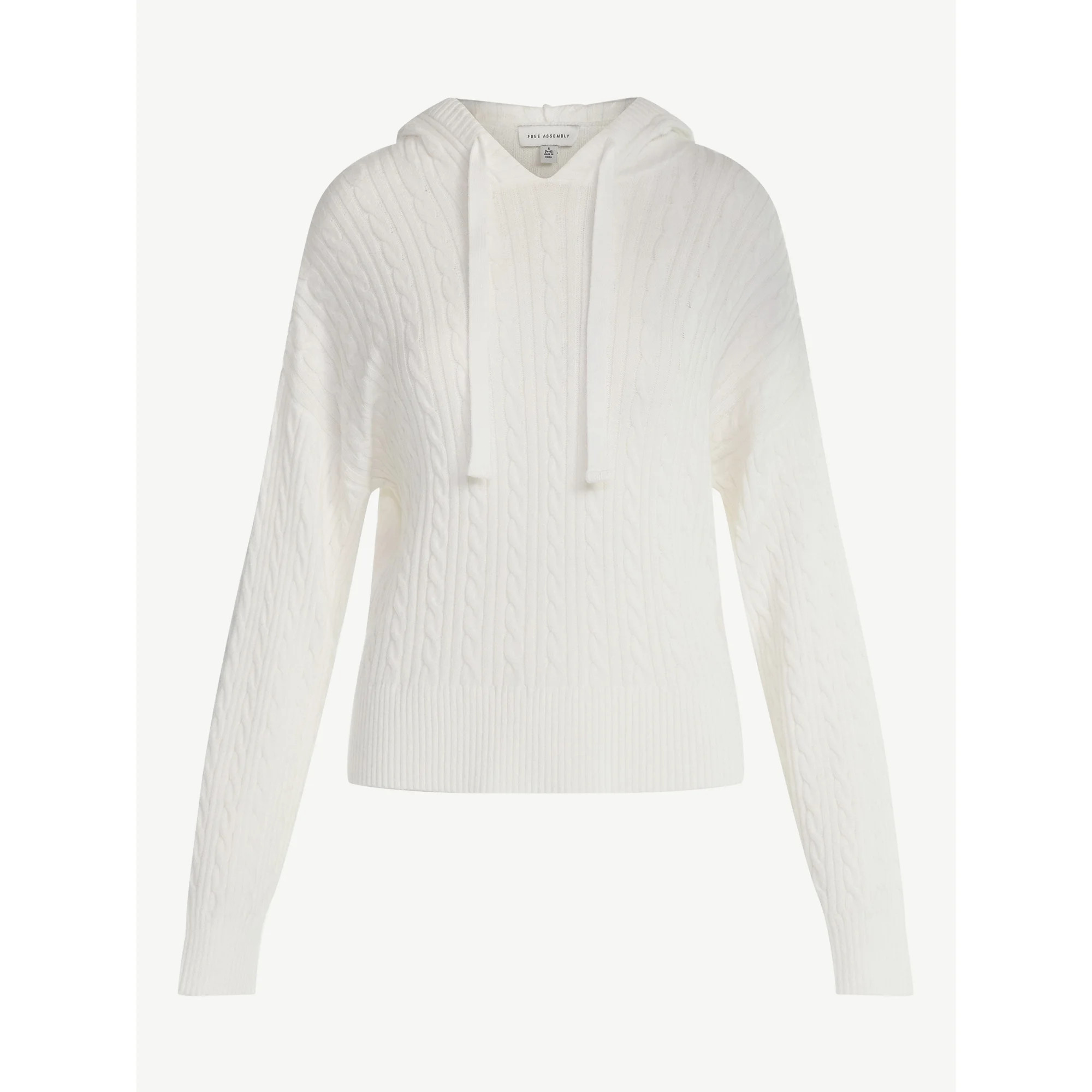 Free Assembly Women's Cozy Yarn Cable Knit Hoodie Sweater, Midweight, Size XS-XXL | Walmart (US)