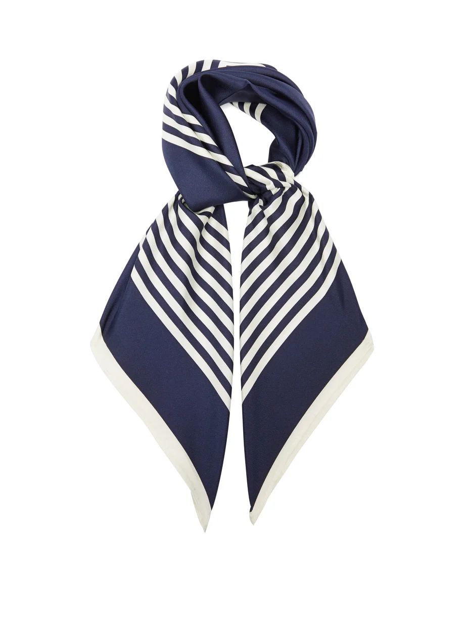Striped border logo-print silk-twill scarf | Matches (UK)
