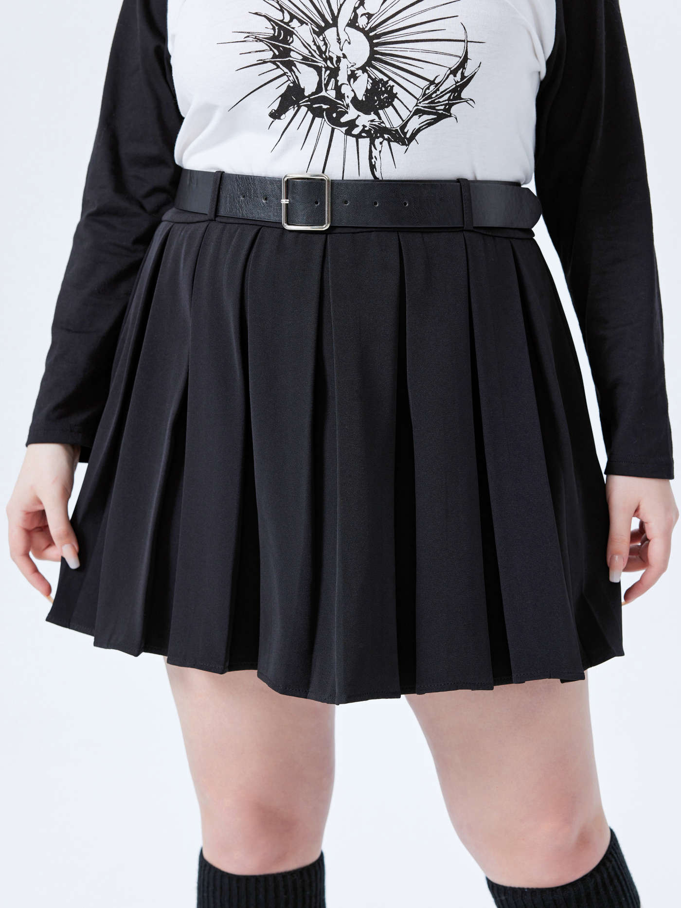 Woven Mid Waist Pleated Mini Skirt With Belt Curve & Plus For School Daily Casual Music Festival/... | Cider