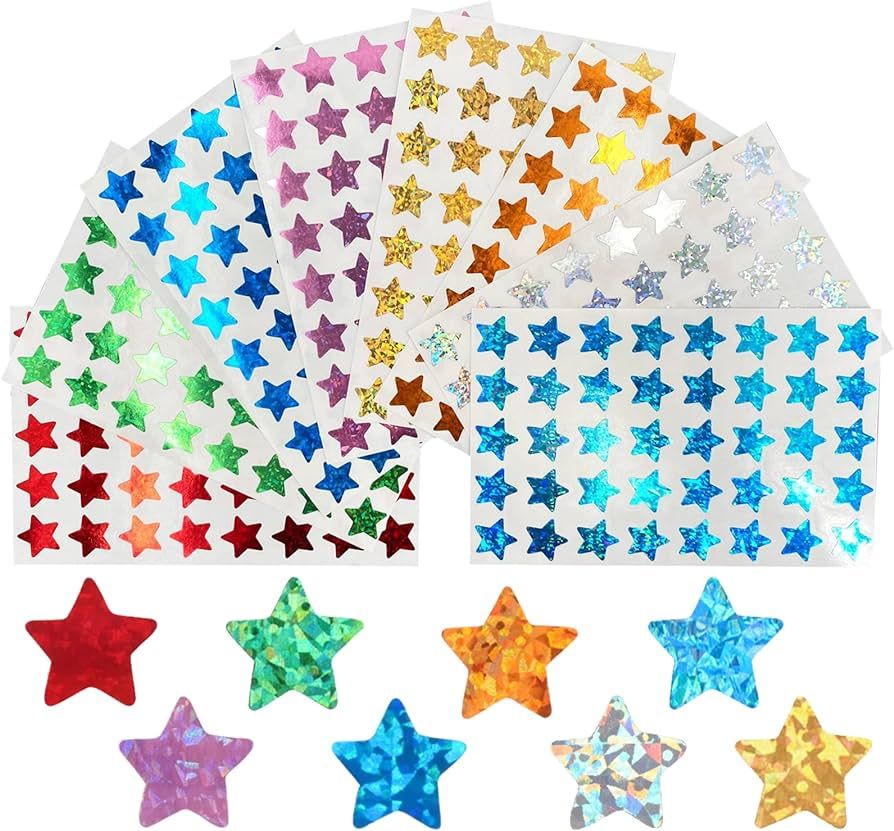 Fiercy 8 Colors Glitter Star Stickers, 1280 Package 0.6 inch (1.5 cm) Foil Star Self-Adhesives La... | Amazon (US)
