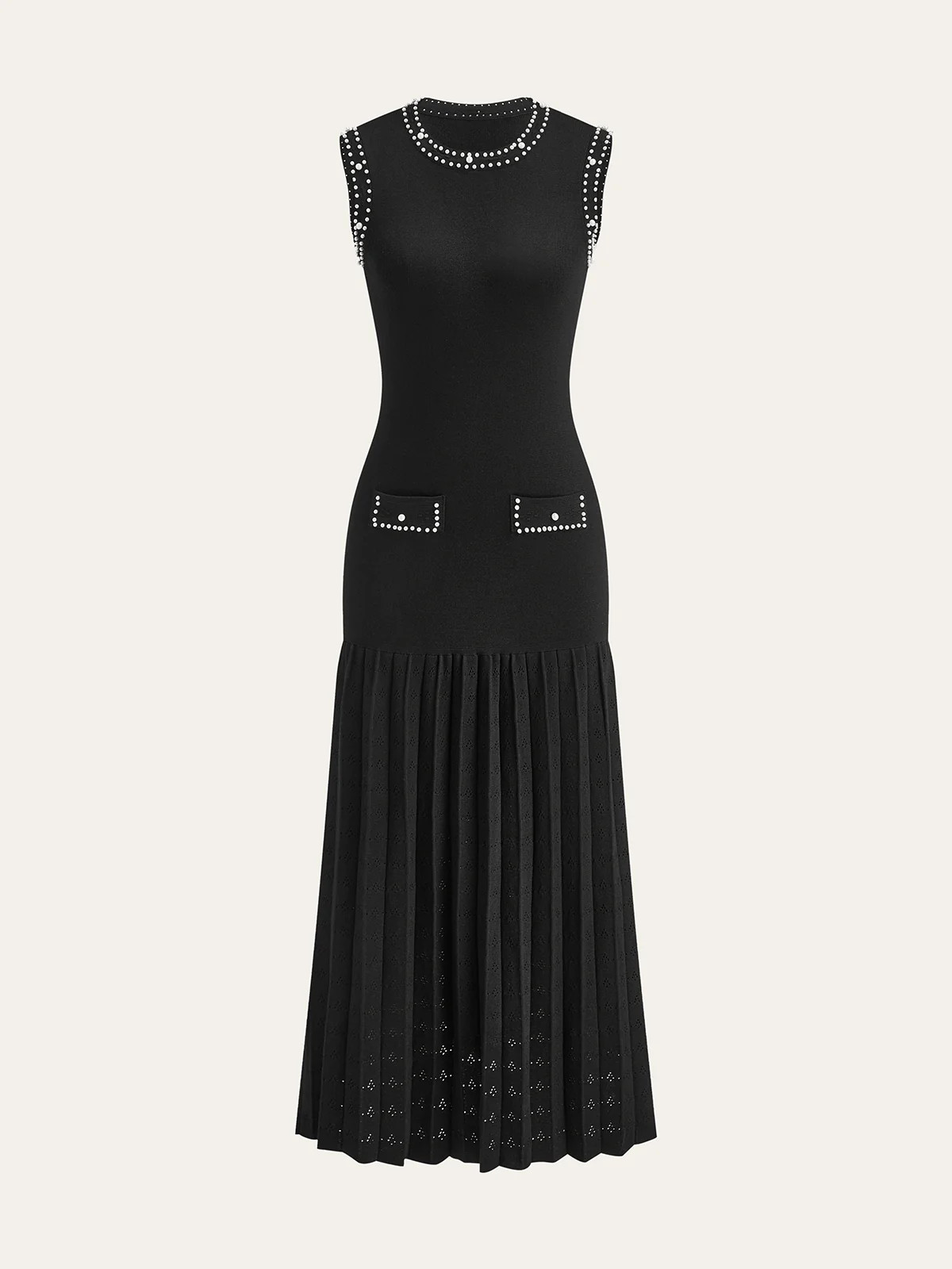 Pearl Trimmed Knit Midi Dress | Commense