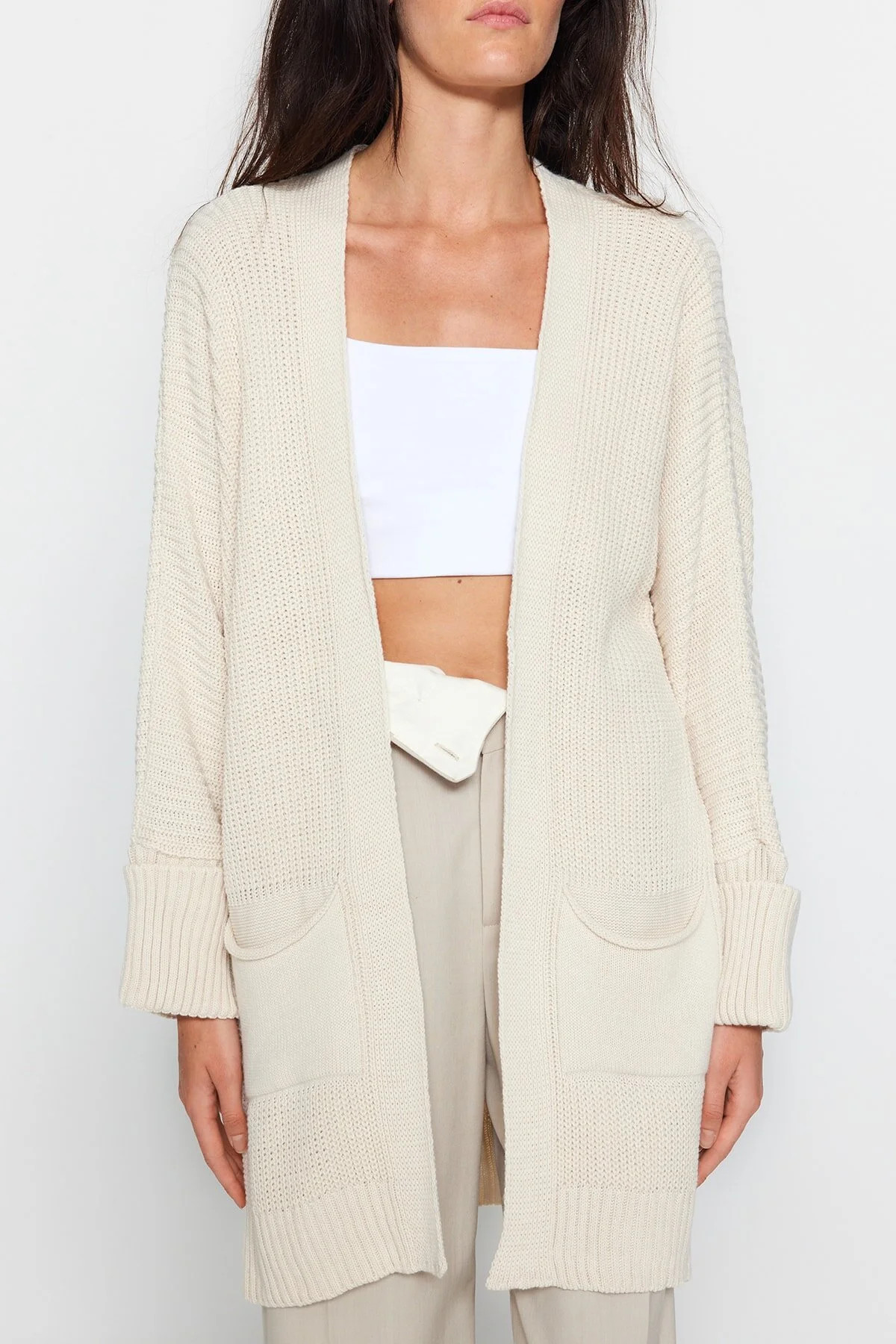 Strickjacke - Beige - Oversized | Trendyol DE
